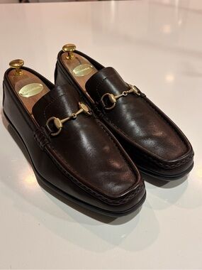 Gucci Men’s Dark Brown Leather Horsebit Loafers US9